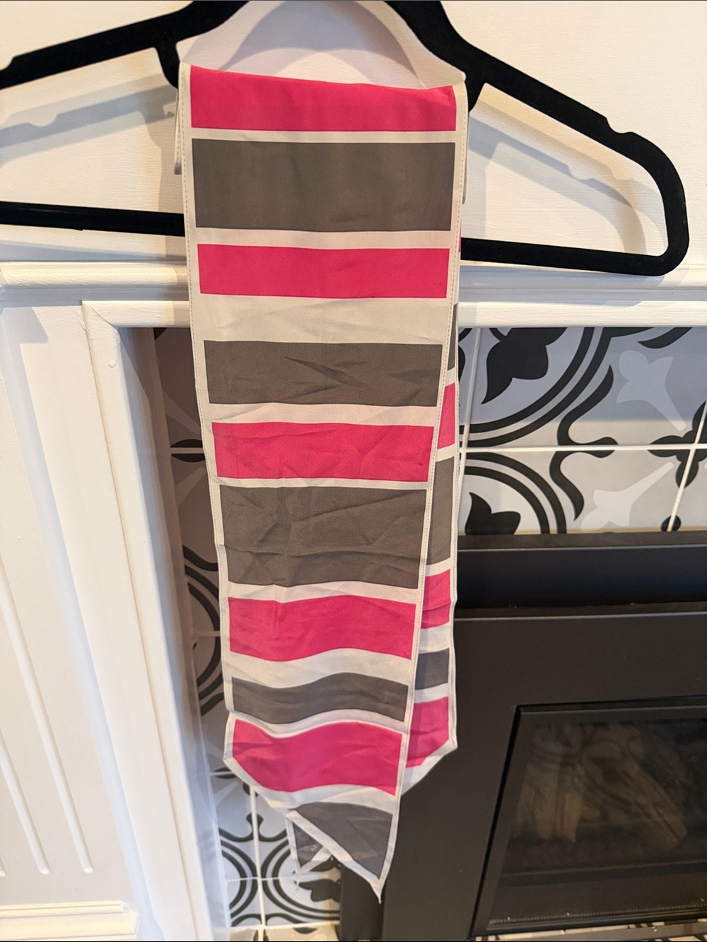 Vera Neumann Striped Pink and Gray Scarf hair neck or bag scarf